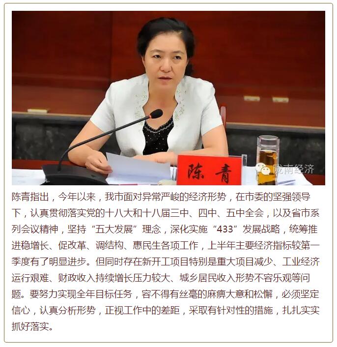 陳青在市政府全體會(huì)議上強(qiáng)調(diào)：緊盯一個(gè)目標(biāo)抓好九大任務(wù)落實(shí)強(qiáng)化三項(xiàng)保障，確保全市經(jīng)濟(jì)社會(huì)持續(xù)快速發(fā)展